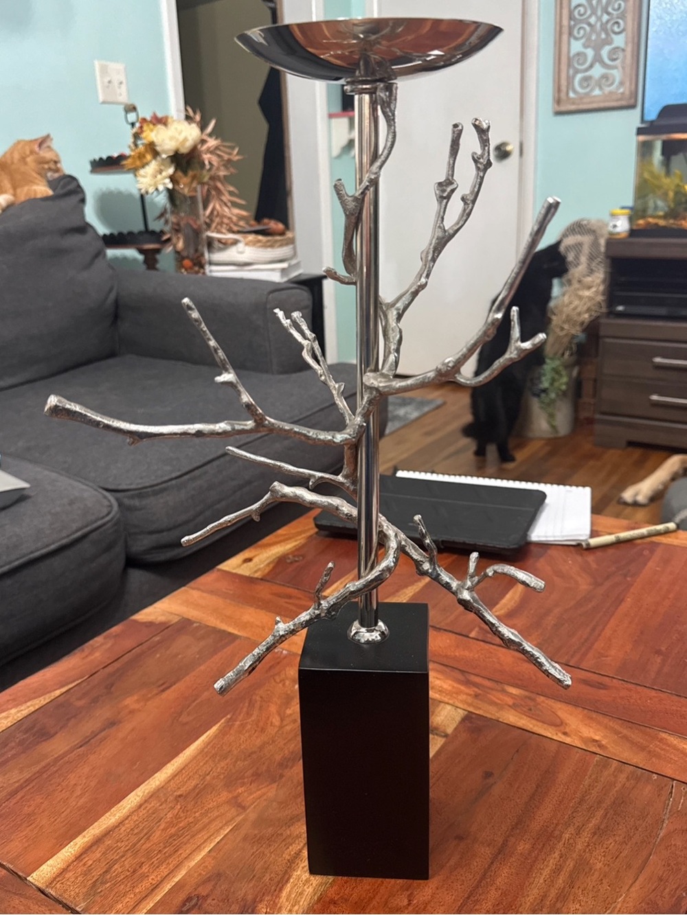 Safavieh Home Tall 19 in Silver Candle Holder W Black Marble Base Global Views